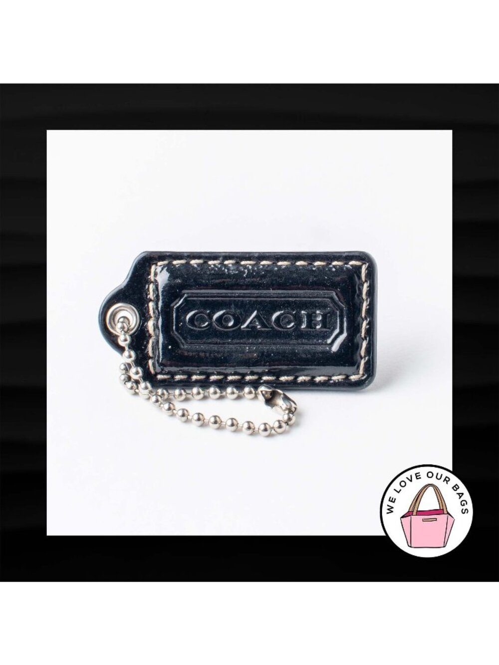 2" Medium COACH BLACK PATENT LEATHER KEY FOB